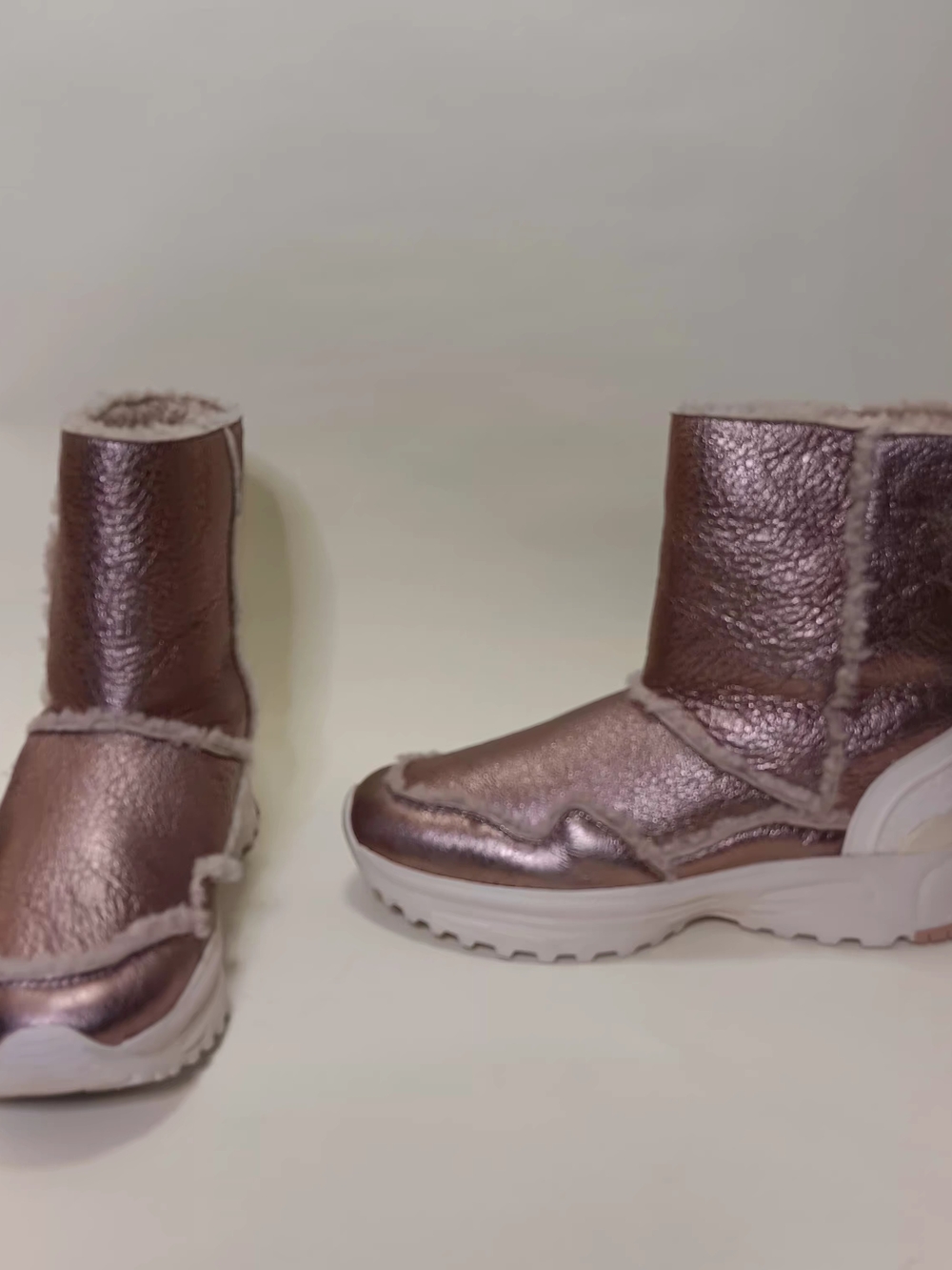 Coach Metallic Rose Gold Shearling Winter Boots